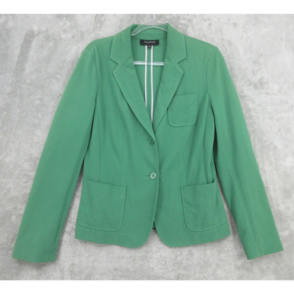 Talbots Blazer Womens Size 10 Green Two Button Pique Knit Career Unlined Jacket